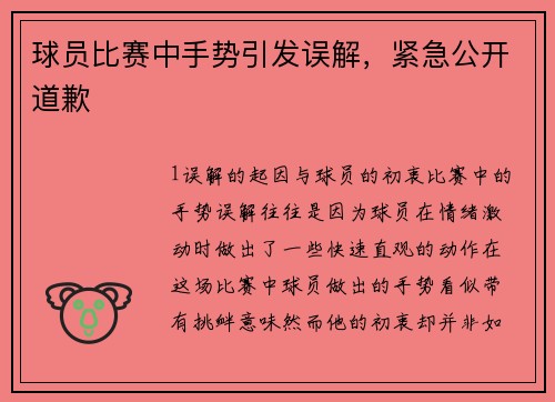 球员比赛中手势引发误解，紧急公开道歉